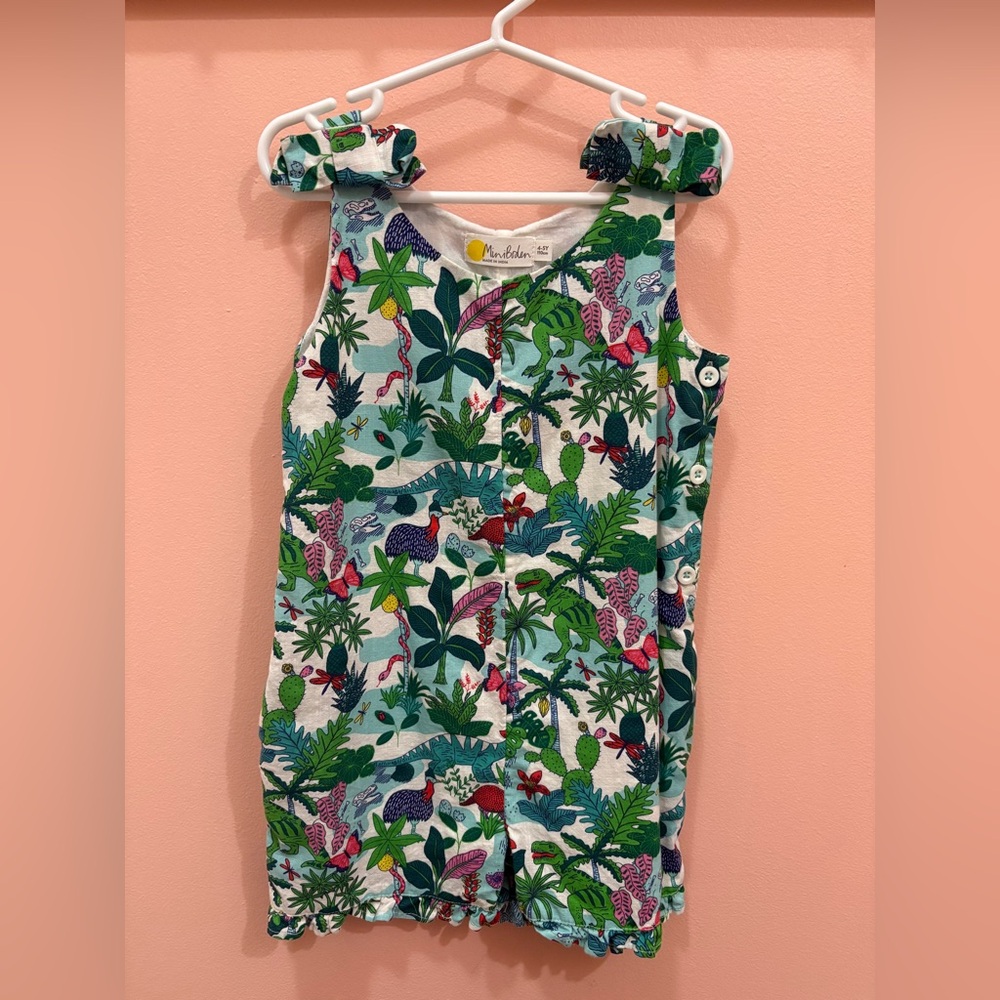 MINI BODEN Girls Tropical Dinosaur Print Romper